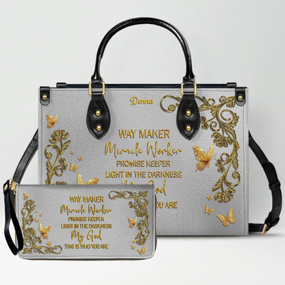 CHRISTIANARTBAG Personalized Leather Handbag & Long Wallet Set – Custom Name & Bible Verse Christian Purse Gift for Women - CAB01030226