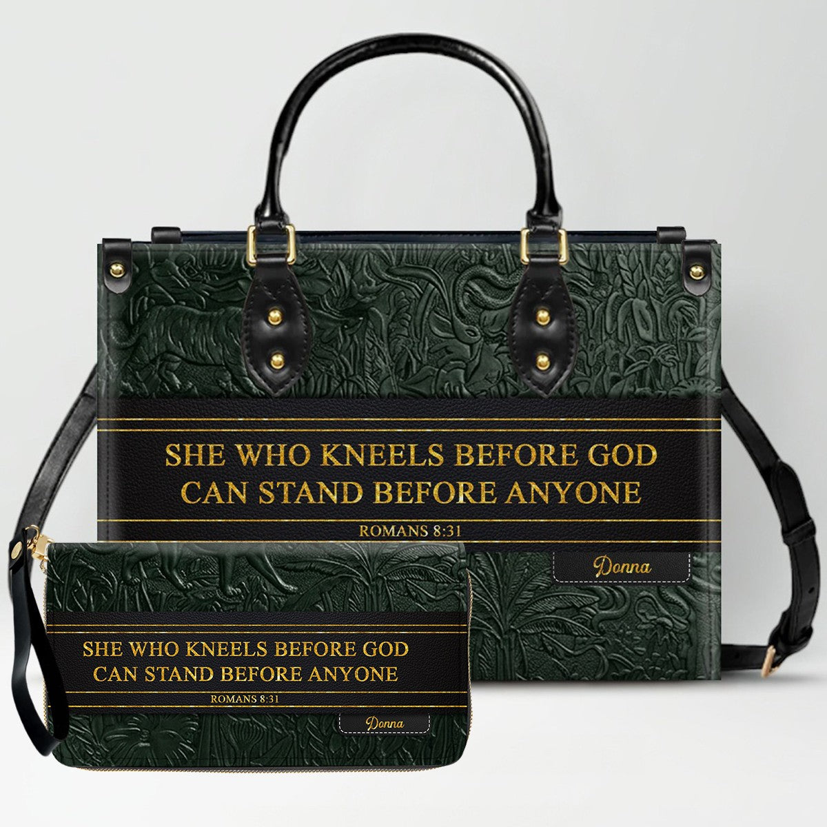 Luxury Embossed Leather Christian Tote Bag - Custom Name & Scripture Purse - Premium Faith Gift for Women CAB0132426