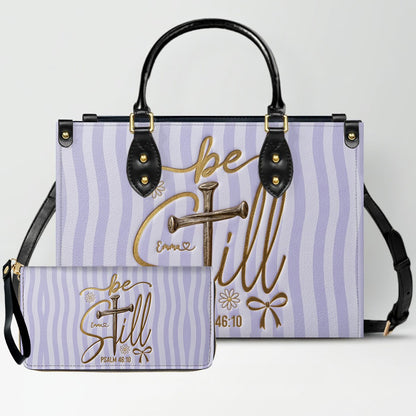 Personalized Be Still Psalm 46:10 Cross Leather Handbag for Women - CHRISTIANARTBAG | Custom Faith Purse in Pink CAB01101026