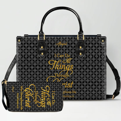 Personalized Leather Handbag for Women – “I Can Do All Things Through Christ” Philippians 4:13 | Christian Gift for Mom | CHRISTIANARTBAG CAB31626