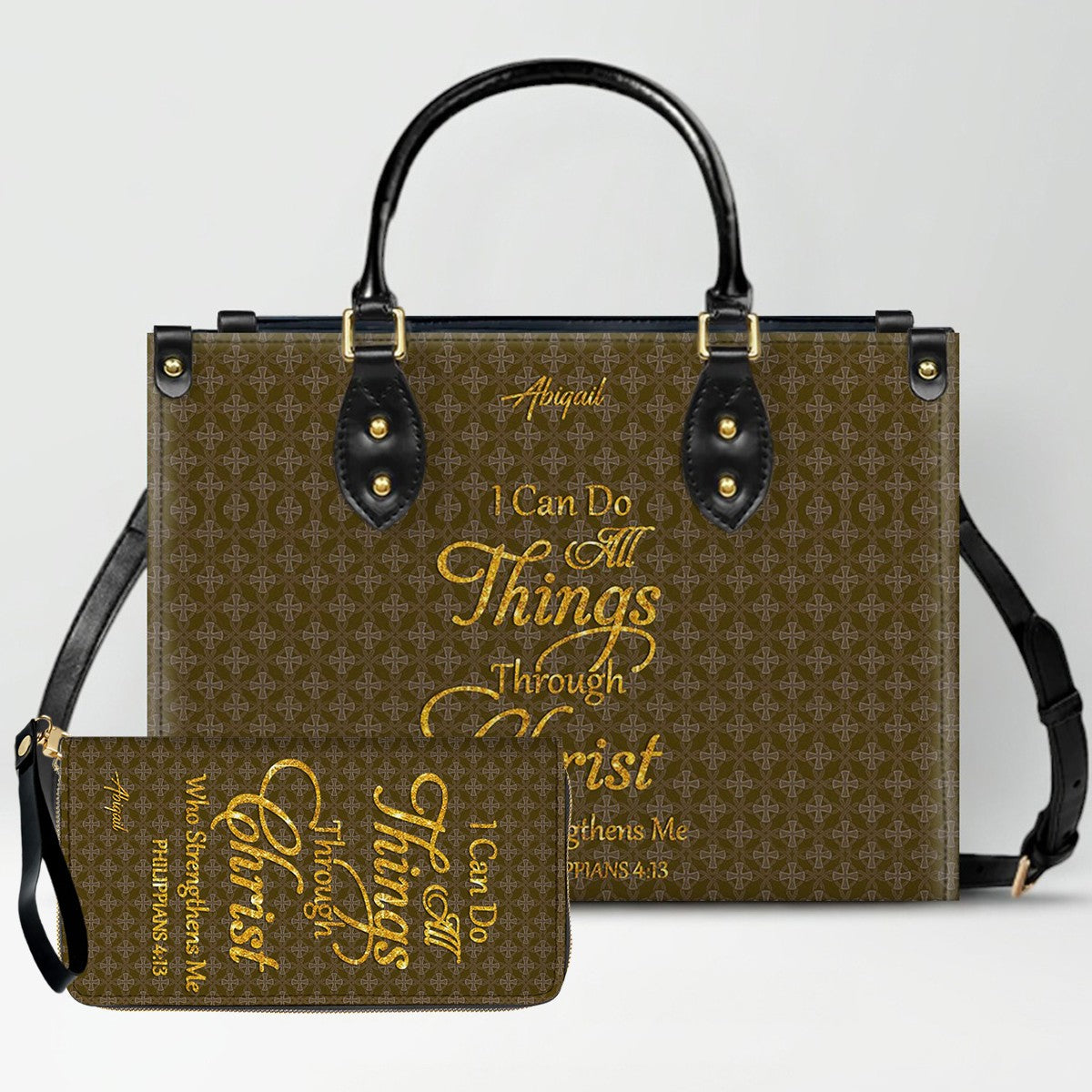 Personalized Leather Handbag for Women – “I Can Do All Things Through Christ” Philippians 4:13 | Christian Gift for Mom | CHRISTIANARTBAG CAB31626