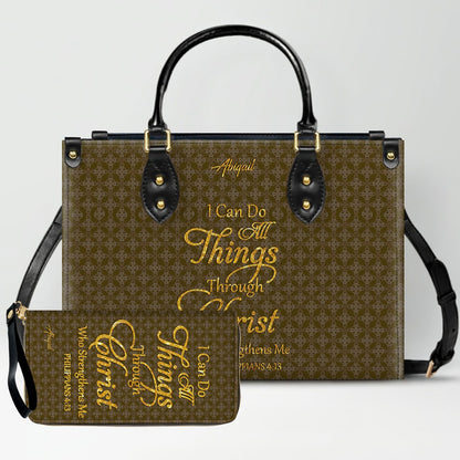 Personalized Leather Handbag for Women – “I Can Do All Things Through Christ” Philippians 4:13 | Christian Gift for Mom | CHRISTIANARTBAG CAB31626