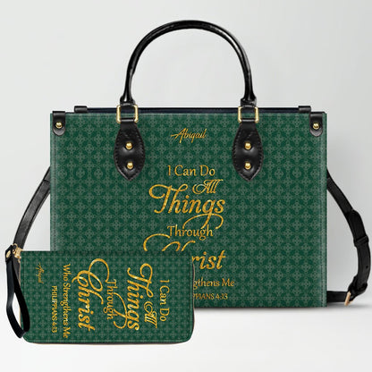 Personalized Leather Handbag for Women – “I Can Do All Things Through Christ” Philippians 4:13 | Christian Gift for Mom | CHRISTIANARTBAG CAB31626