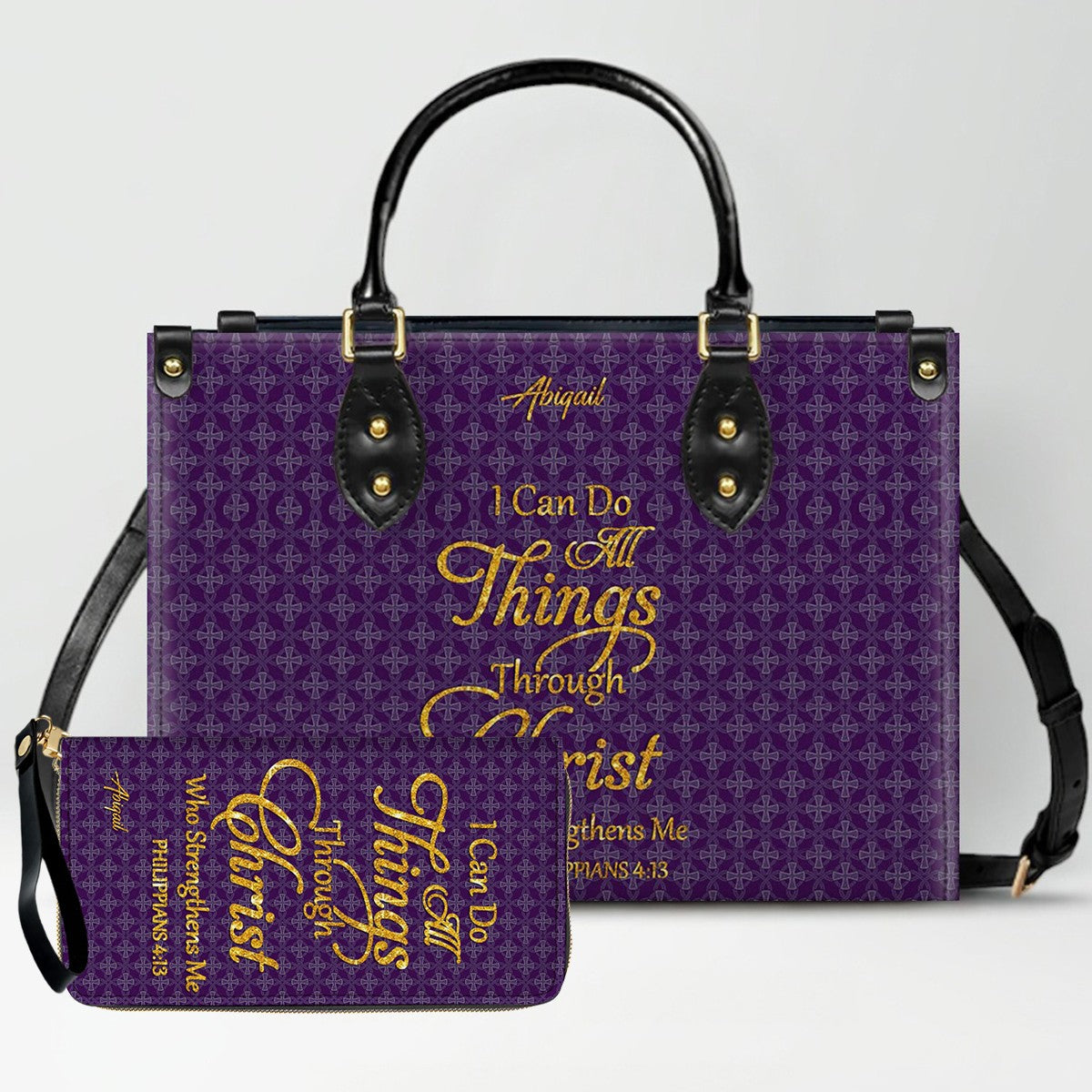 Personalized Leather Handbag for Women – “I Can Do All Things Through Christ” Philippians 4:13 | Christian Gift for Mom | CHRISTIANARTBAG CAB31626