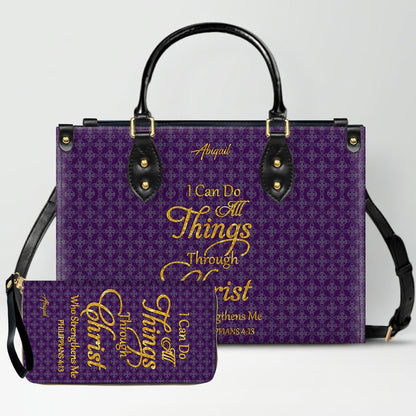 Personalized Leather Handbag for Women – “I Can Do All Things Through Christ” Philippians 4:13 | Christian Gift for Mom | CHRISTIANARTBAG CAB31626