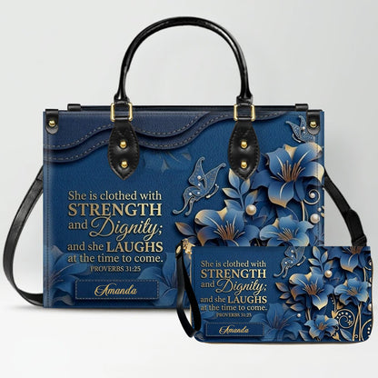 Personalized Mom Leather Handbag & Wallet Set – Custom Name Floral Butterfly Purse for Mother's Day Birthday Gift – CHRISTIANARTBAG CAB01100826