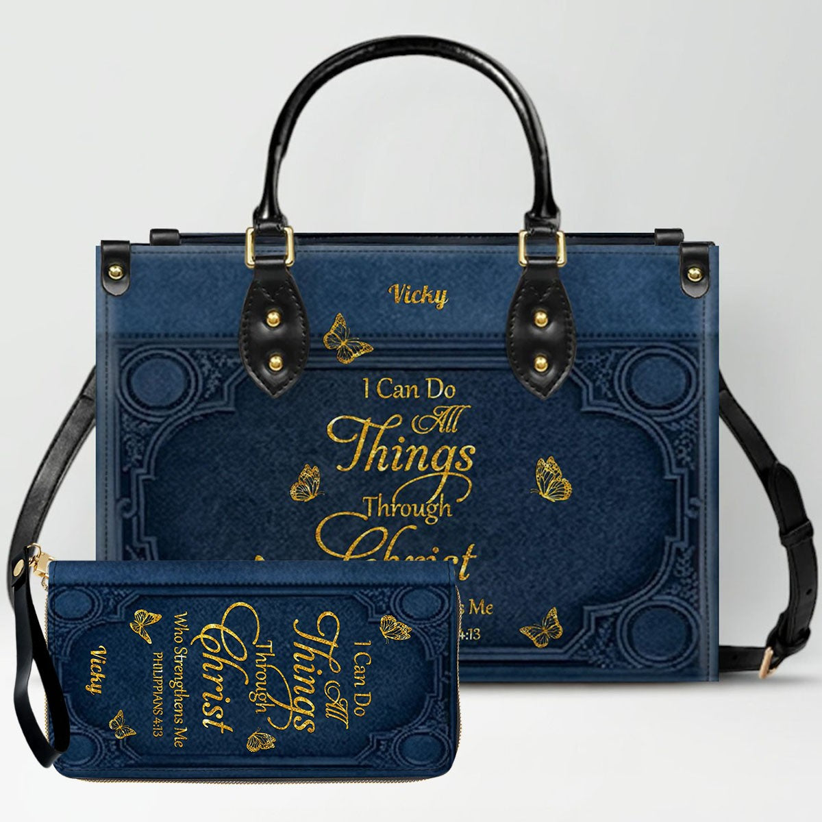 "I Can Do All Things" Inspirational Leather Bag & Wallet Set - Personalized Religious Gift - CHRISTIANARTBAG CAB0142326