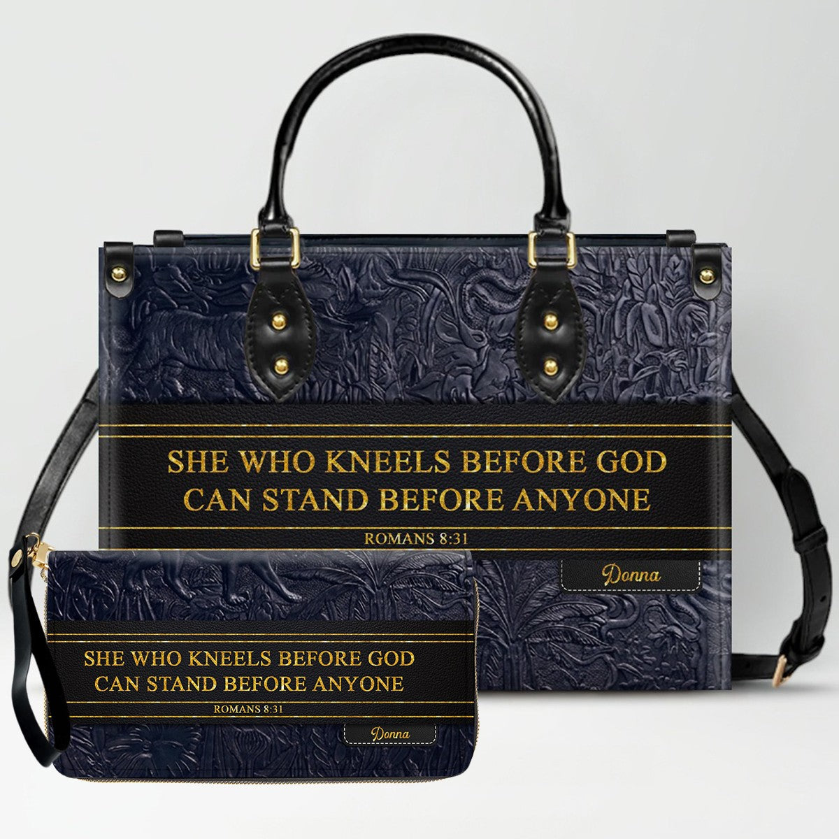 Luxury Embossed Leather Christian Tote Bag - Custom Name & Scripture Purse - Premium Faith Gift for Women CAB0132426