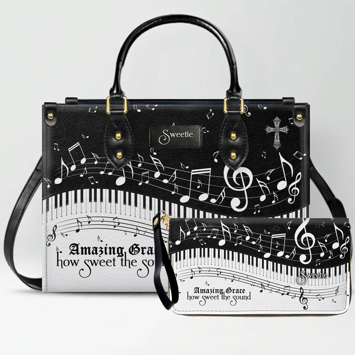 Personalized Christian Leather Handbag - Custom Bible Verse & Hymn Music Note Tote Bag - CHRISTIANARTBAG CAB01041526