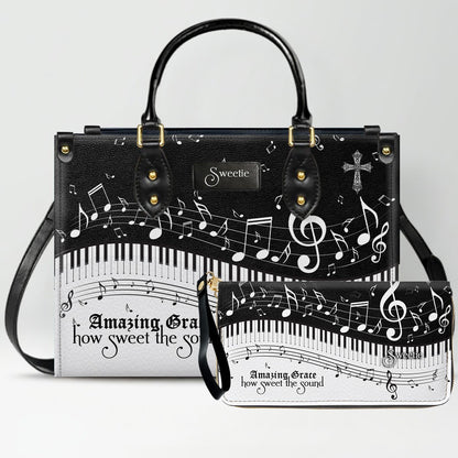 Personalized Christian Leather Handbag - Custom Bible Verse & Hymn Music Note Tote Bag - CHRISTIANARTBAG CAB01041526