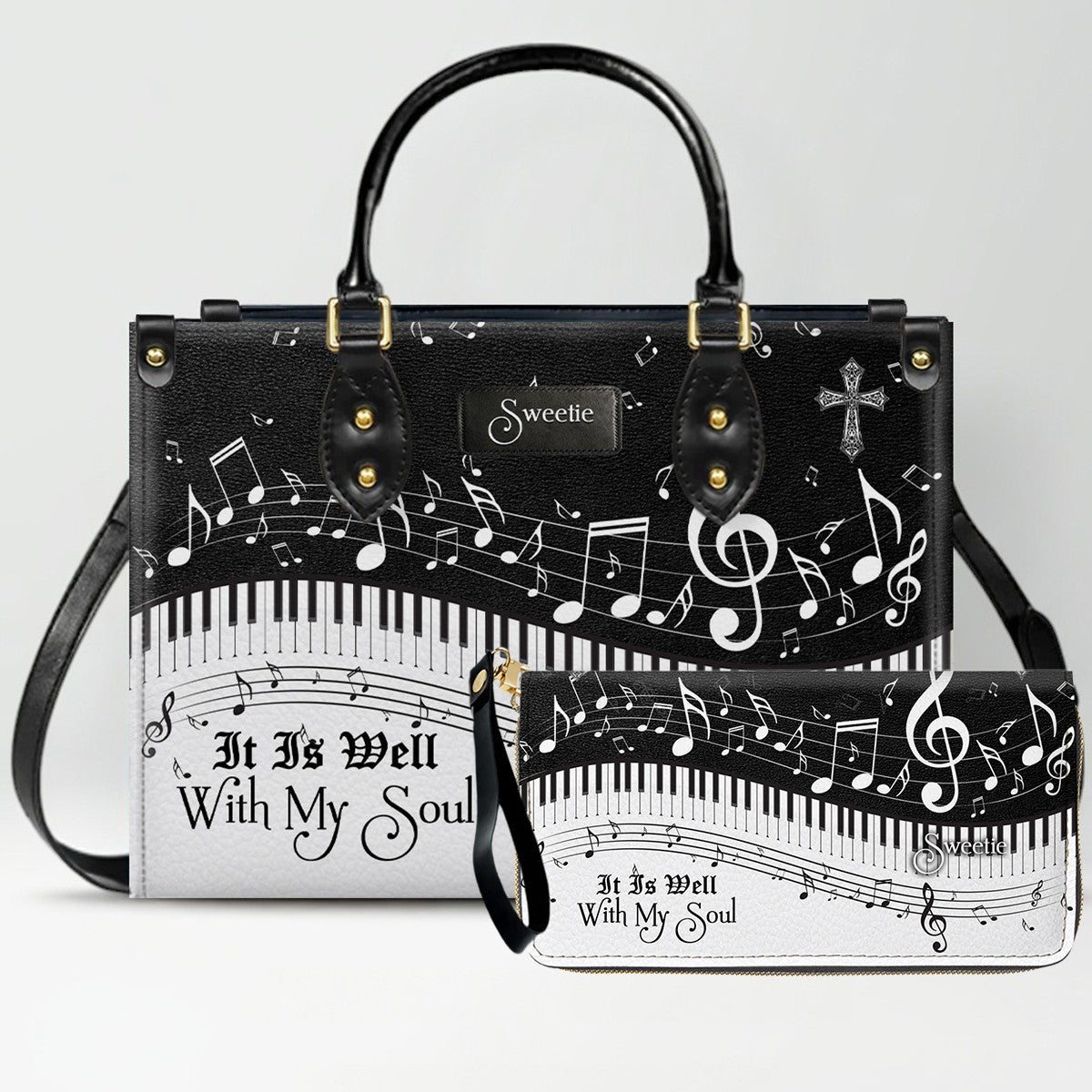 Personalized Christian Leather Handbag - Custom Bible Verse & Hymn Music Note Tote Bag - CHRISTIANARTBAG CAB01041526