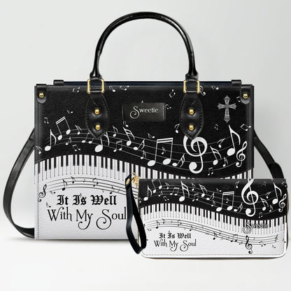 Personalized Christian Leather Handbag - Custom Bible Verse & Hymn Music Note Tote Bag - CHRISTIANARTBAG CAB01041526