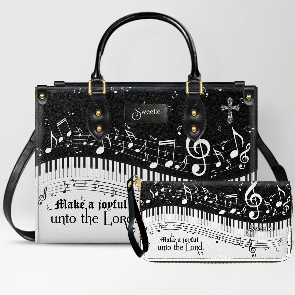 Personalized Christian Leather Handbag - Custom Bible Verse & Hymn Music Note Tote Bag - CHRISTIANARTBAG CAB01041526