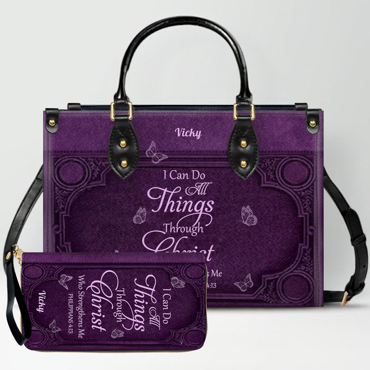 "I Can Do All Things" Inspirational Leather Bag & Wallet Set - Personalized Religious Gift - CHRISTIANARTBAG CAB0142326
