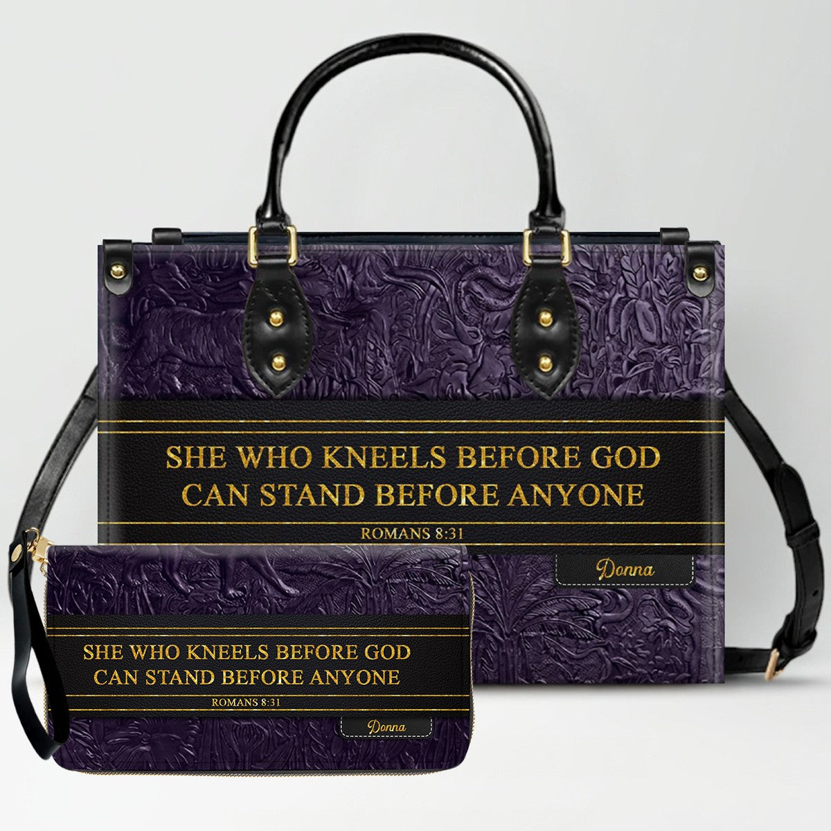 Luxury Embossed Leather Christian Tote Bag - Custom Name & Scripture Purse - Premium Faith Gift for Women CAB0132426