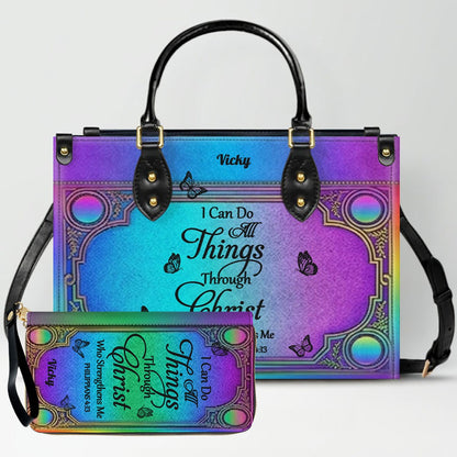 "I Can Do All Things" Inspirational Leather Bag & Wallet Set - Personalized Religious Gift - CHRISTIANARTBAG CAB0142326