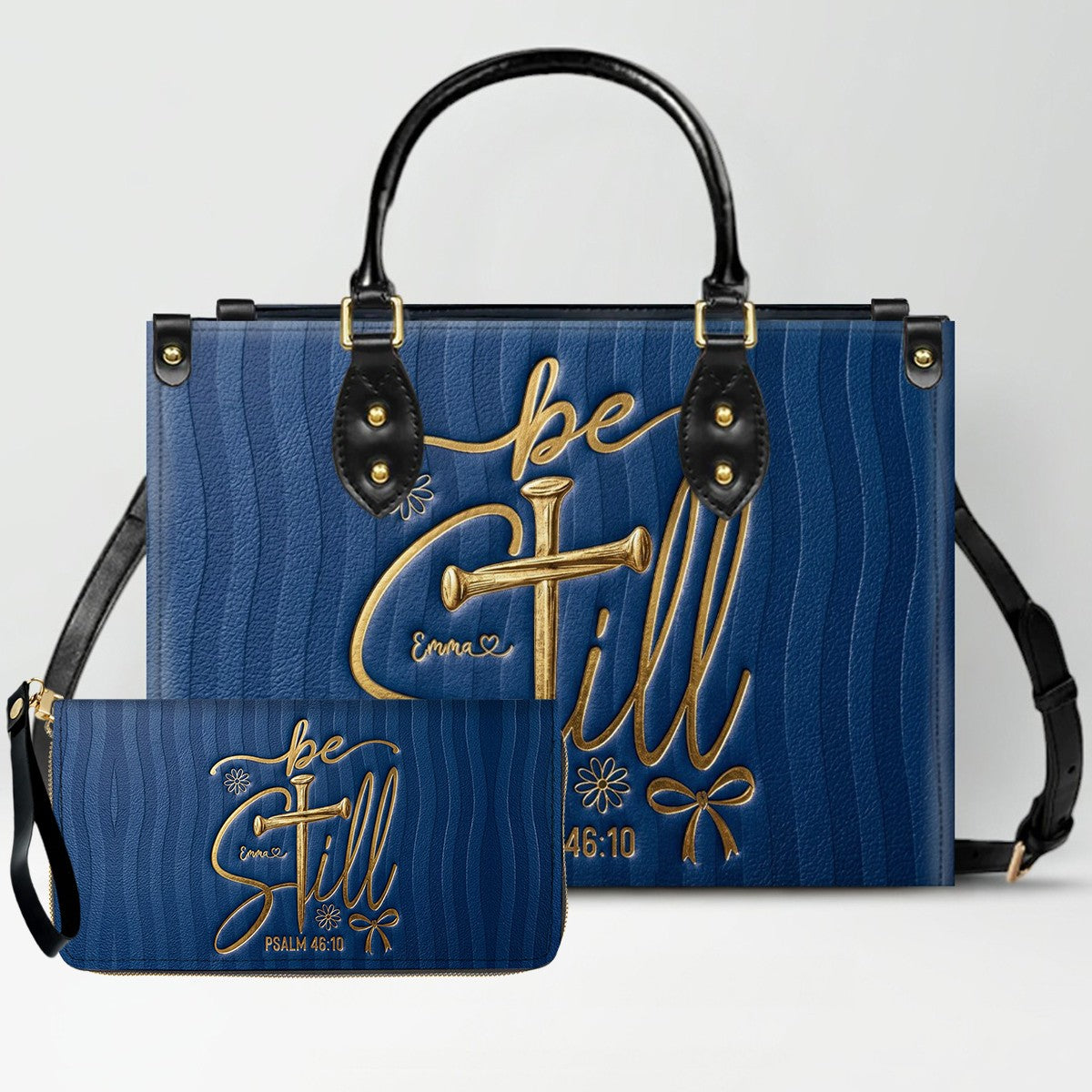 Personalized Be Still Psalm 46:10 Cross Leather Handbag for Women - CHRISTIANARTBAG | Custom Faith Purse in Pink CAB01101026
