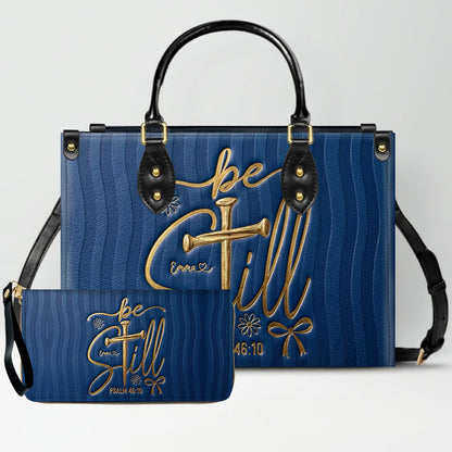 Personalized Be Still Psalm 46:10 Cross Leather Handbag for Women - CHRISTIANARTBAG | Custom Faith Purse in Pink CAB01101026
