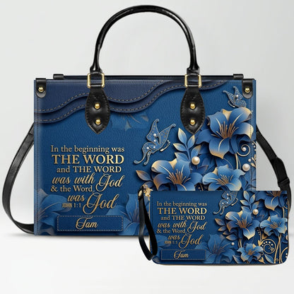 Custom Christian Leather Handbag with Name – John 1:1 Scripture Floral Purse | CHRISTIANARTBAG CA01100726