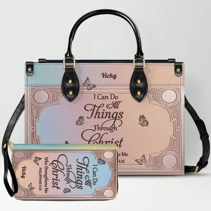 "I Can Do All Things" Inspirational Leather Bag & Wallet Set - Personalized Religious Gift - CHRISTIANARTBAG CAB0142326