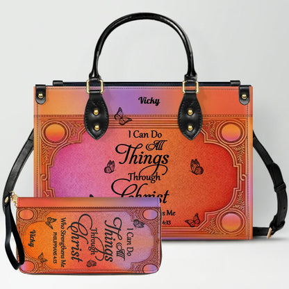 "I Can Do All Things" Inspirational Leather Bag & Wallet Set - Personalized Religious Gift - CHRISTIANARTBAG CAB0142326