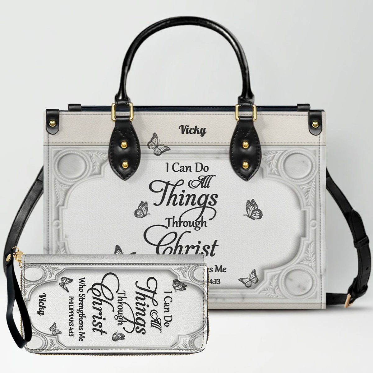 "I Can Do All Things" Inspirational Leather Bag & Wallet Set - Personalized Religious Gift - CHRISTIANARTBAG CAB0142326