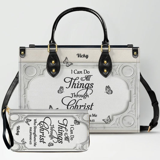 "I Can Do All Things" Inspirational Leather Bag & Wallet Set - Personalized Religious Gift - CHRISTIANARTBAG CAB0142326