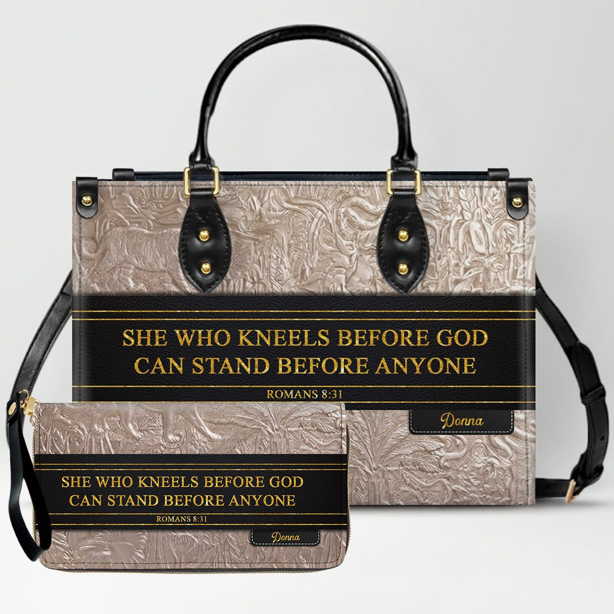 Luxury Embossed Leather Christian Tote Bag - Custom Name & Scripture Purse - Premium Faith Gift for Women CAB0132426