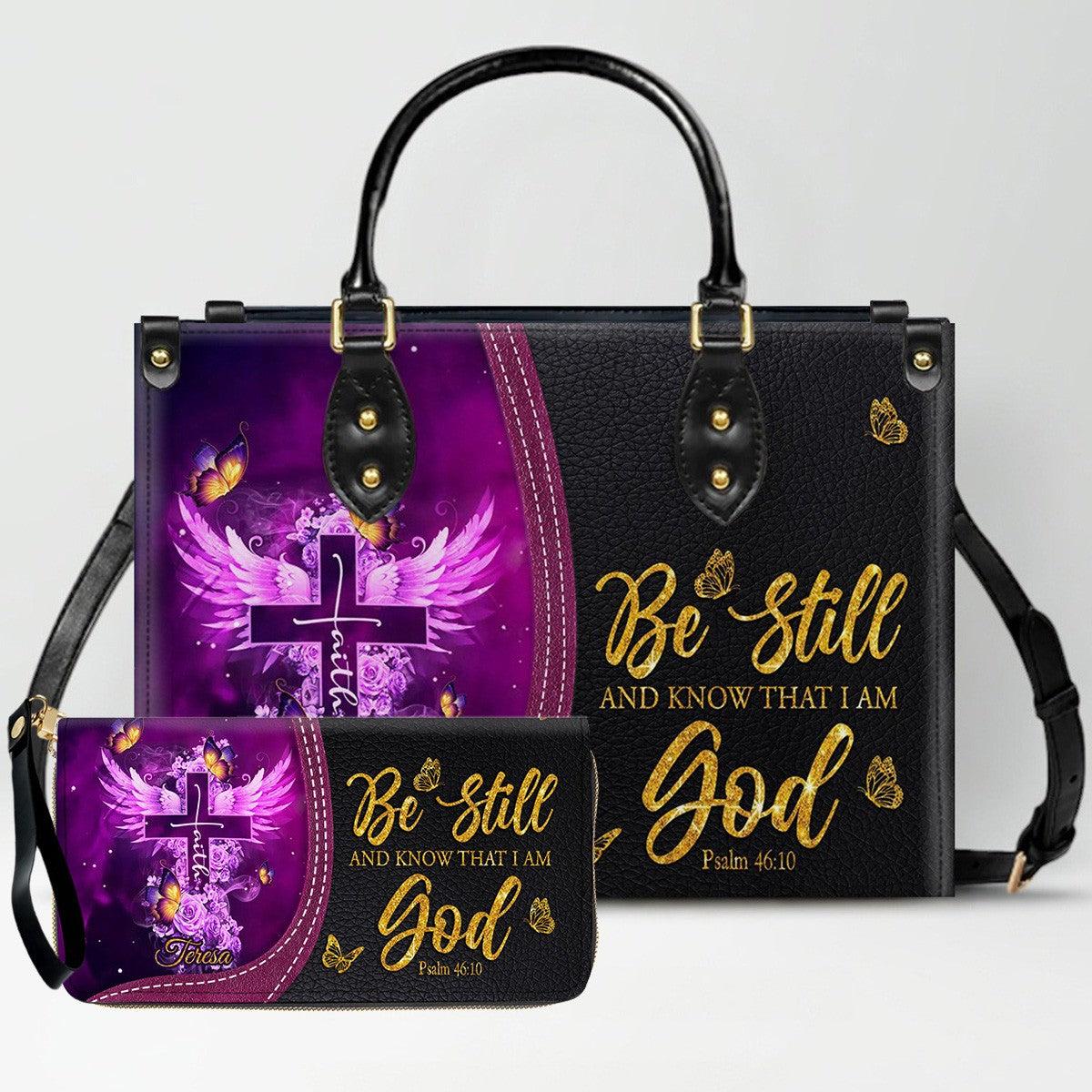 Personalized Christian Leather Handbag by CHRISTIANARTBAG - Custom Bible Verse Cross & Wings Design - Faith-Based Gift for Women CAB0141726