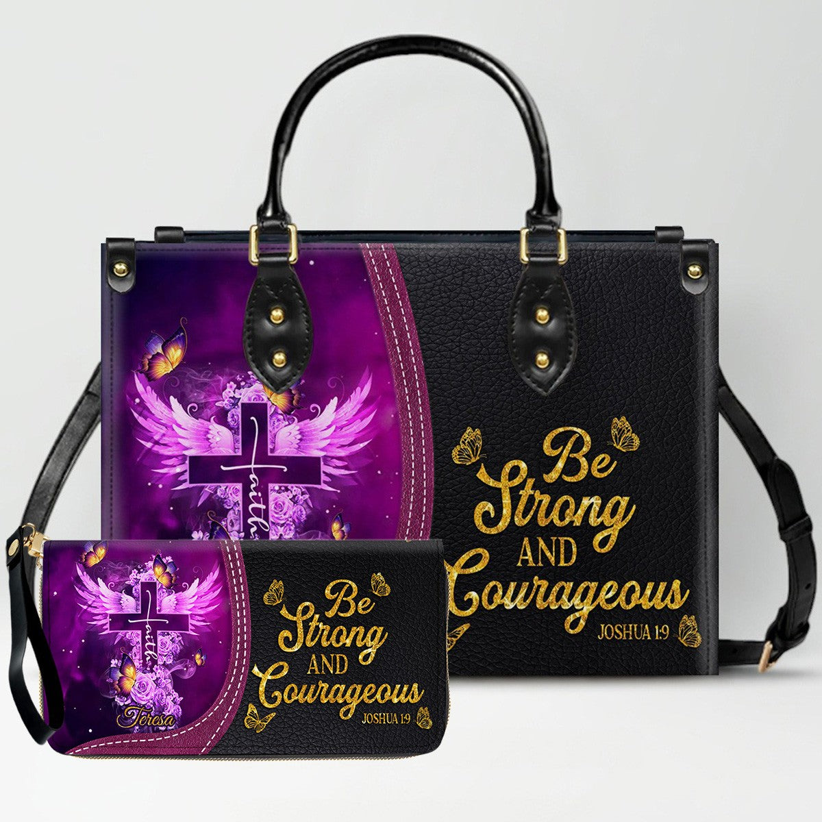 Personalized Christian Leather Handbag by CHRISTIANARTBAG - Custom Bible Verse Cross & Wings Design - Faith-Based Gift for Women CAB0141726