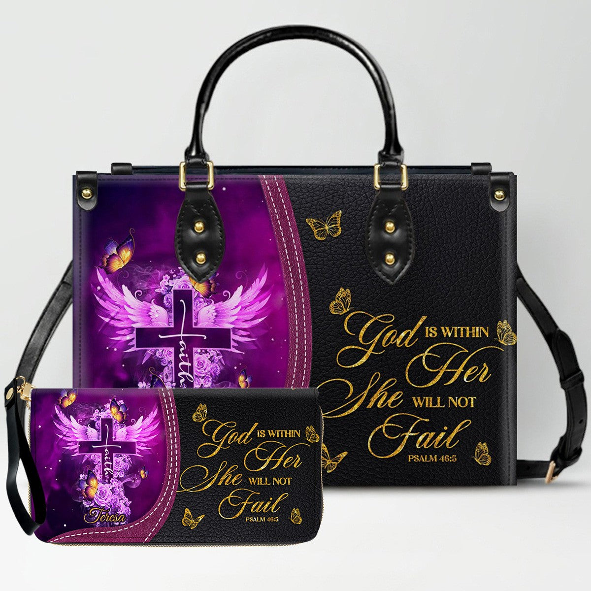 Personalized Christian Leather Handbag by CHRISTIANARTBAG - Custom Bible Verse Cross & Wings Design - Faith-Based Gift for Women CAB0141726