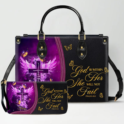 Personalized Christian Leather Handbag by CHRISTIANARTBAG - Custom Bible Verse Cross & Wings Design - Faith-Based Gift for Women CAB0141726