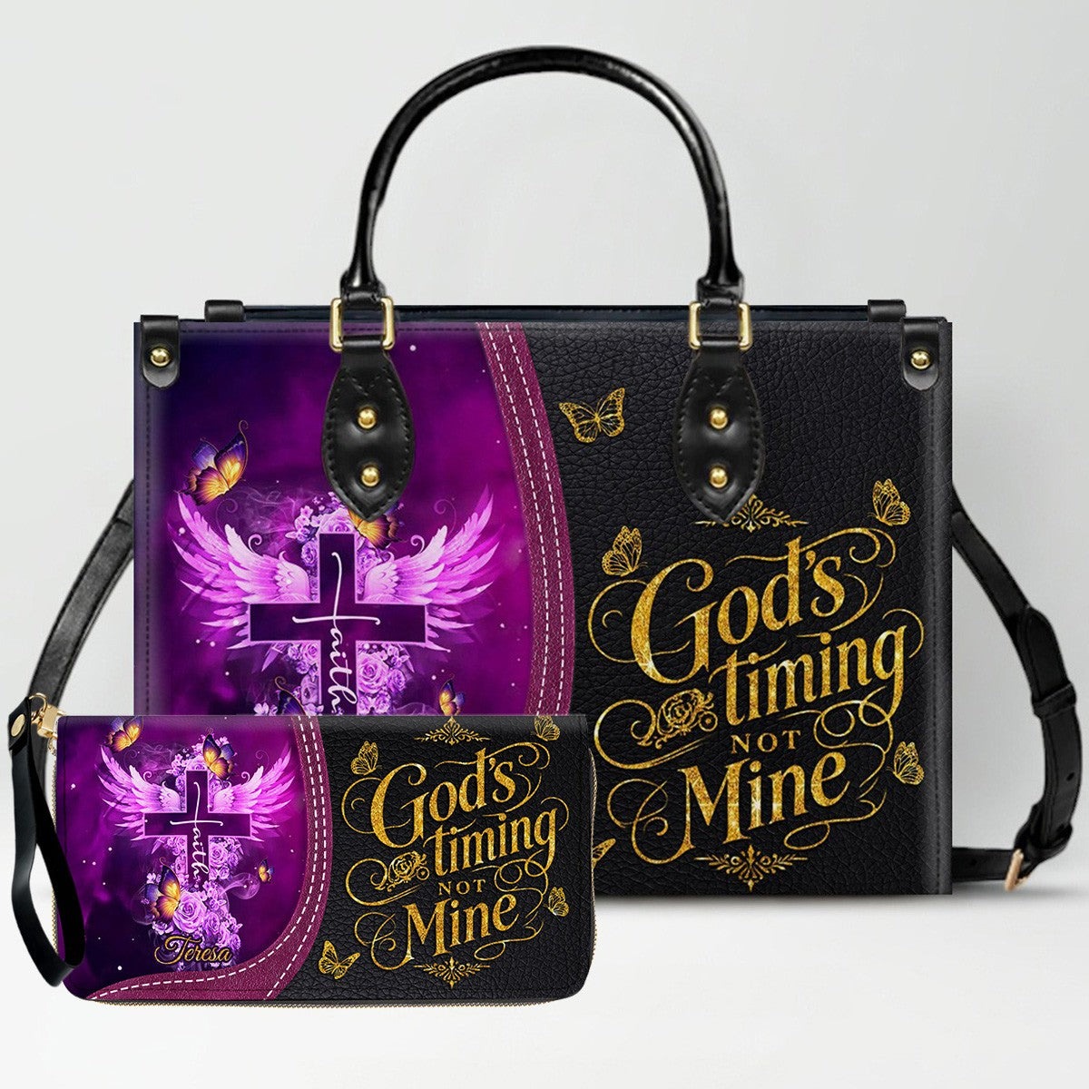 Personalized Christian Leather Handbag by CHRISTIANARTBAG - Custom Bible Verse Cross & Wings Design - Faith-Based Gift for Women CAB0141726