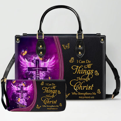 Personalized Christian Leather Handbag by CHRISTIANARTBAG - Custom Bible Verse Cross & Wings Design - Faith-Based Gift for Women CAB0141726
