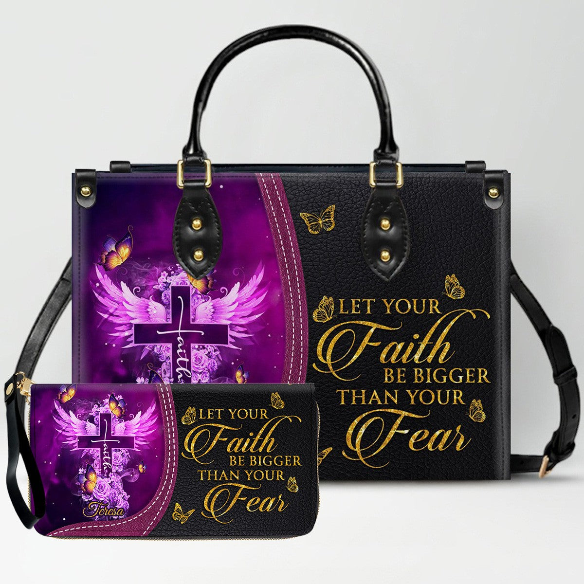 Personalized Christian Leather Handbag by CHRISTIANARTBAG - Custom Bible Verse Cross & Wings Design - Faith-Based Gift for Women CAB0141726