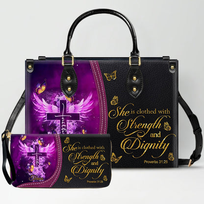 Personalized Christian Leather Handbag by CHRISTIANARTBAG - Custom Bible Verse Cross & Wings Design - Faith-Based Gift for Women CAB0141726