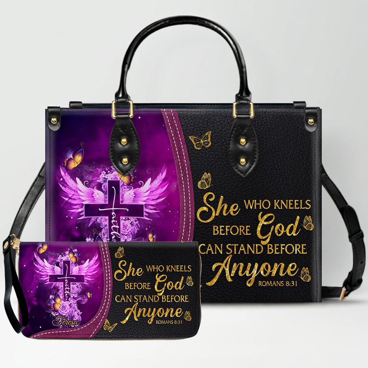 Personalized Christian Leather Handbag by CHRISTIANARTBAG - Custom Bible Verse Cross & Wings Design - Faith-Based Gift for Women CAB0141726
