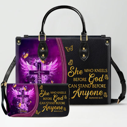 Personalized Christian Leather Handbag by CHRISTIANARTBAG - Custom Bible Verse Cross & Wings Design - Faith-Based Gift for Women CAB0141726