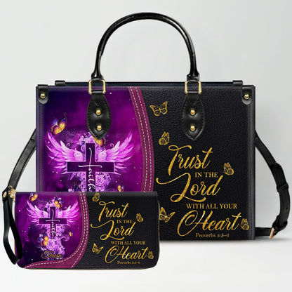 Personalized Christian Leather Handbag by CHRISTIANARTBAG - Custom Bible Verse Cross & Wings Design - Faith-Based Gift for Women CAB0141726