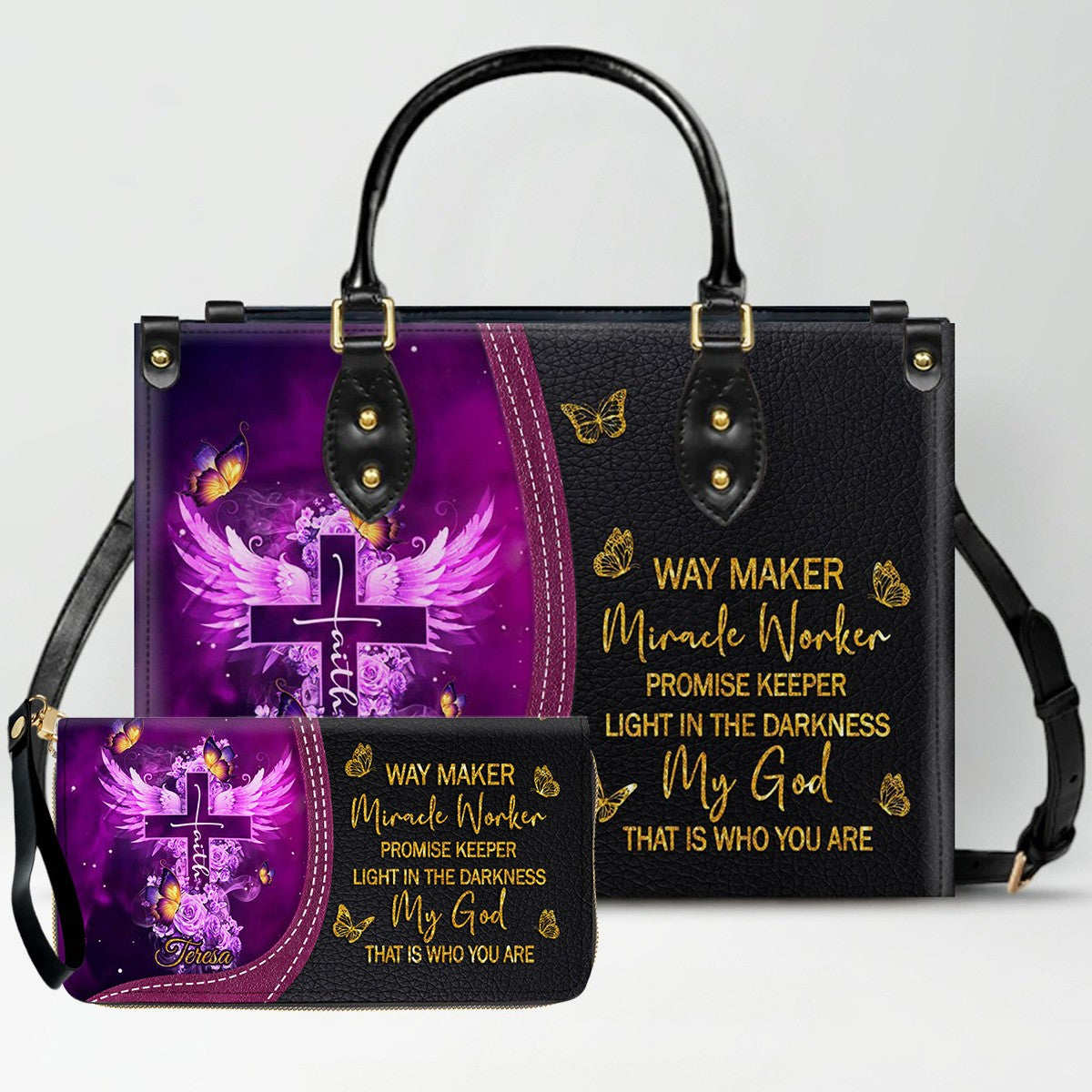 Personalized Christian Leather Handbag by CHRISTIANARTBAG - Custom Bible Verse Cross & Wings Design - Faith-Based Gift for Women CAB0141726