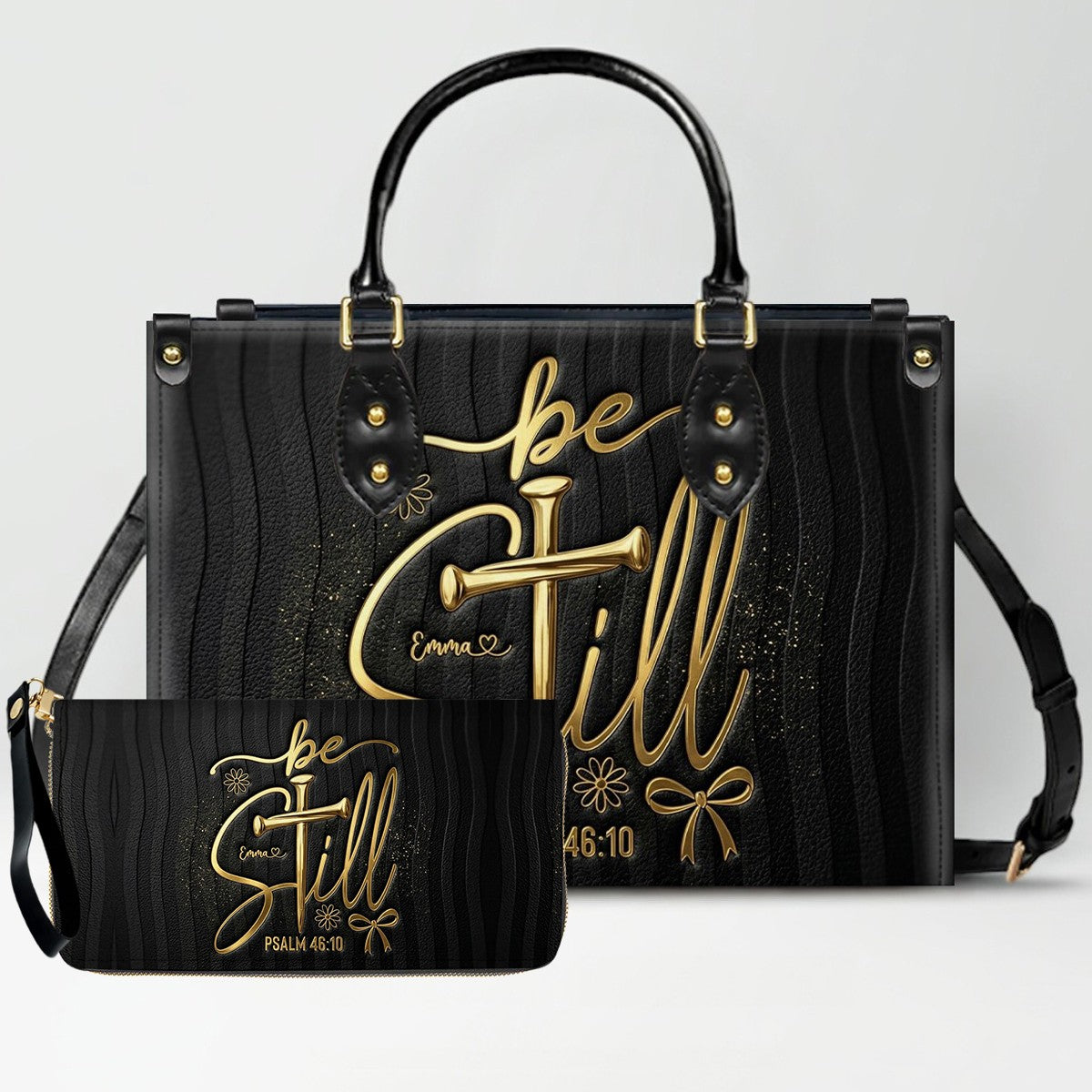 Personalized Be Still Psalm 46:10 Cross Leather Handbag for Women - CHRISTIANARTBAG | Custom Faith Purse in Pink CAB01101026