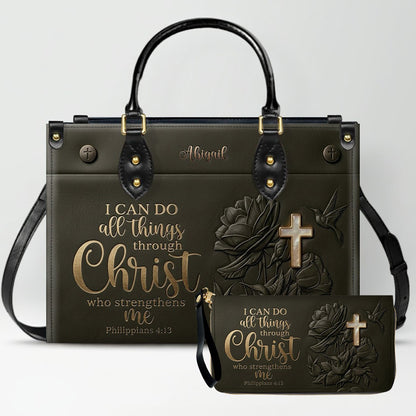 Custom Name Christian Leather Handbag & Wallet Set - Personalized Bible Verse Tote Bag | CHRISTIANARTBAG 01072726