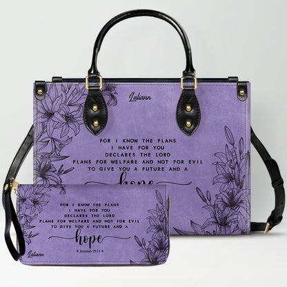 CHRISTIANARTBAG Personalized Purple Leather Bag - Custom Bible Verse Handbag - Floral Christian Gifts for Her - Numbers 6:24-26 Blessing Tote