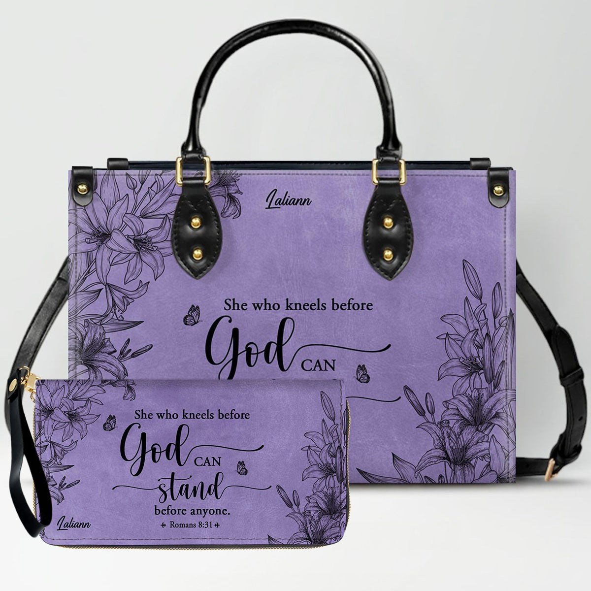 CHRISTIANARTBAG Personalized Purple Leather Bag - Custom Bible Verse Handbag - Floral Christian Gifts for Her - Numbers 6:24-26 Blessing Tote