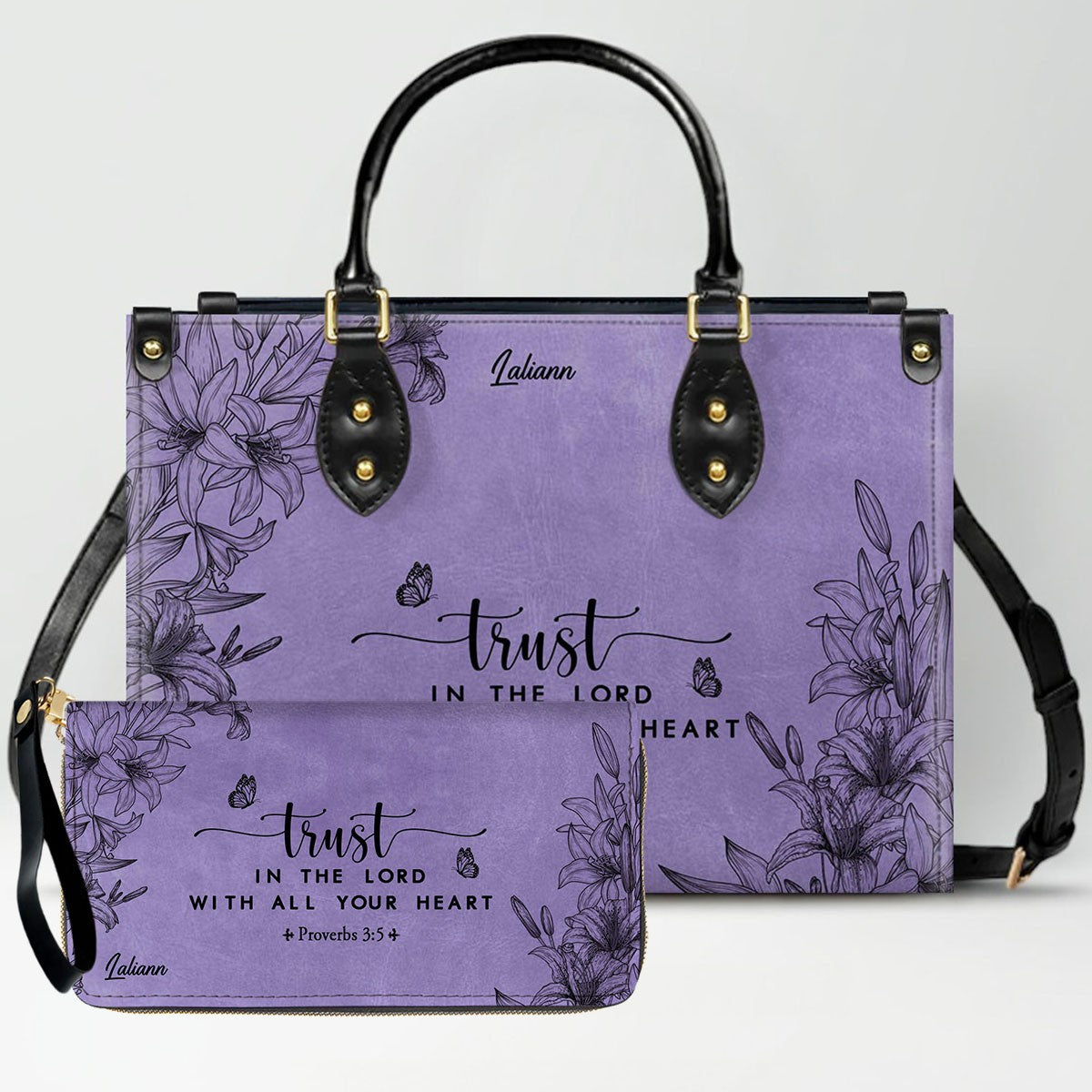 CHRISTIANARTBAG Personalized Purple Leather Bag - Custom Bible Verse Handbag - Floral Christian Gifts for Her - Numbers 6:24-26 Blessing Tote