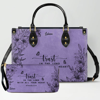 CHRISTIANARTBAG Personalized Purple Leather Bag - Custom Bible Verse Handbag - Floral Christian Gifts for Her - Numbers 6:24-26 Blessing Tote