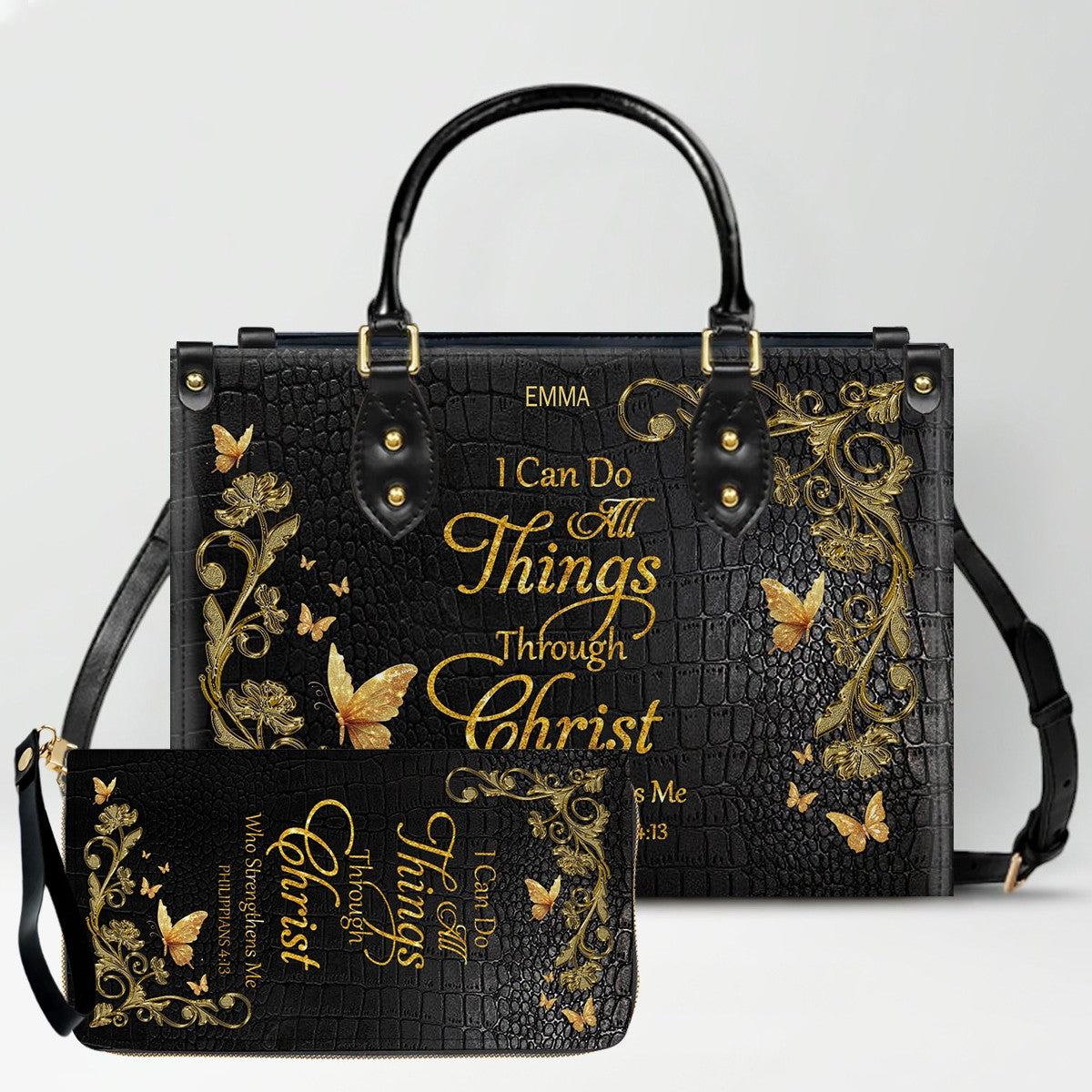 CHRISTIANARTBAG™ Personalized Leather Handbag - Custom Name "I Can Do All Things Through Christ" Philippians 4:13 Bible Verse Tote Purse