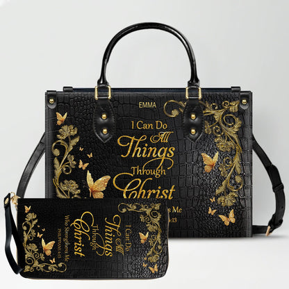 CHRISTIANARTBAG™ Personalized Leather Handbag - Custom Name "I Can Do All Things Through Christ" Philippians 4:13 Bible Verse Tote Purse
