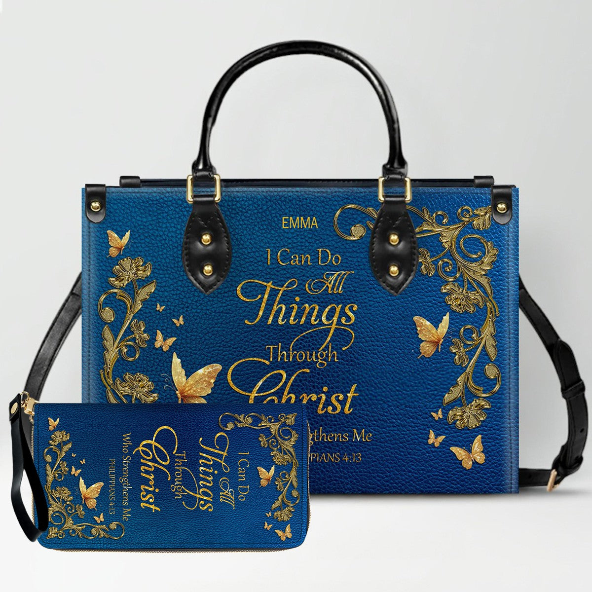 Scripture Purses Personalized Christian Leather Handbag – Gold Navy Bible Verse Tote fo ...