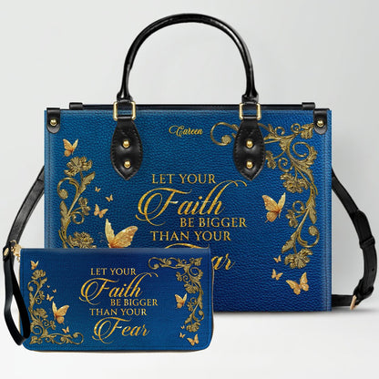 Personalized Christian Leather Handbag – Gold Navy Bible Verse Tote for Women | CHRISTIANARTBAG CAB0241426